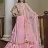 A Line Lehenga Choli Mirror Silk in Pink