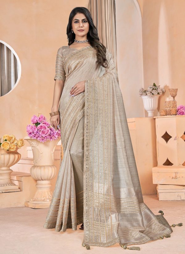 Adorning Grey Linen Trendy Saree
