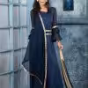 Aesthetic Blue Georgette Pant Style Suit with Patch Border, Embroidered and Swarovski Work