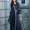 Aesthetic Blue Georgette Pant Style Suit with Patch Border, Embroidered and Swarovski Work