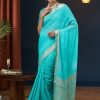 Aqua Blue Pure Georgette Zari Work Classic Saree for Ceremonial