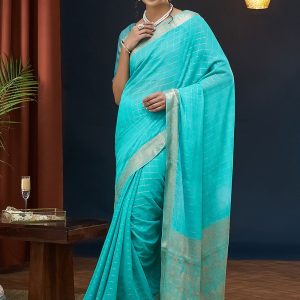 Aqua Blue Pure Georgette Zari Work Classic Saree for Ceremonial