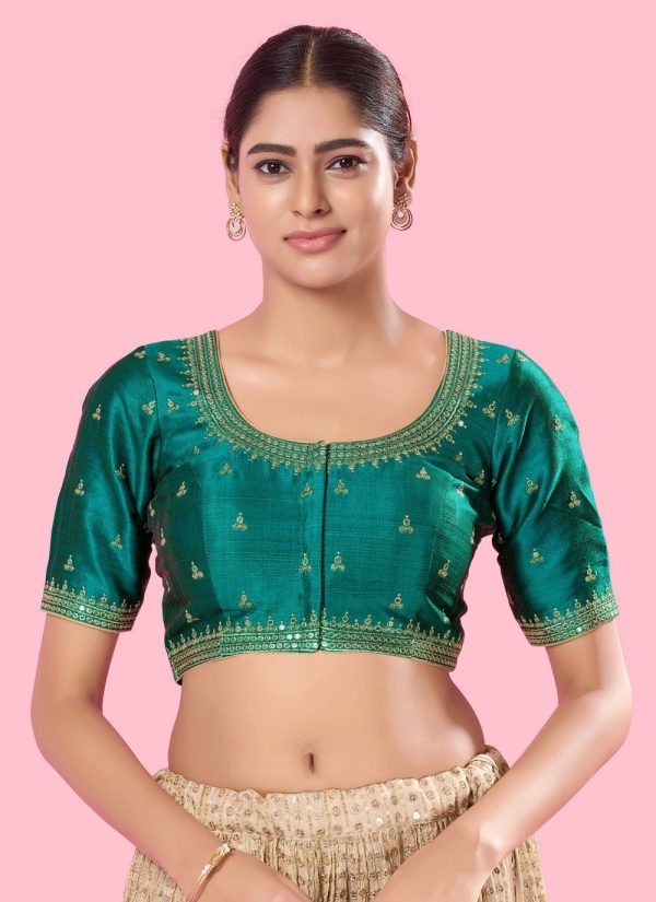Arresting Green Silk Designer Blouse