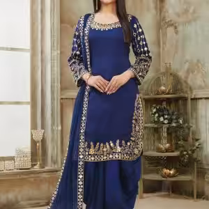 Art Silk Blue Designer Patiala Suit