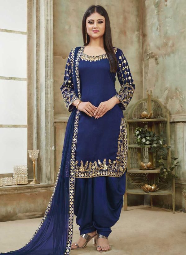 Art Silk Blue Designer Patiala Suit