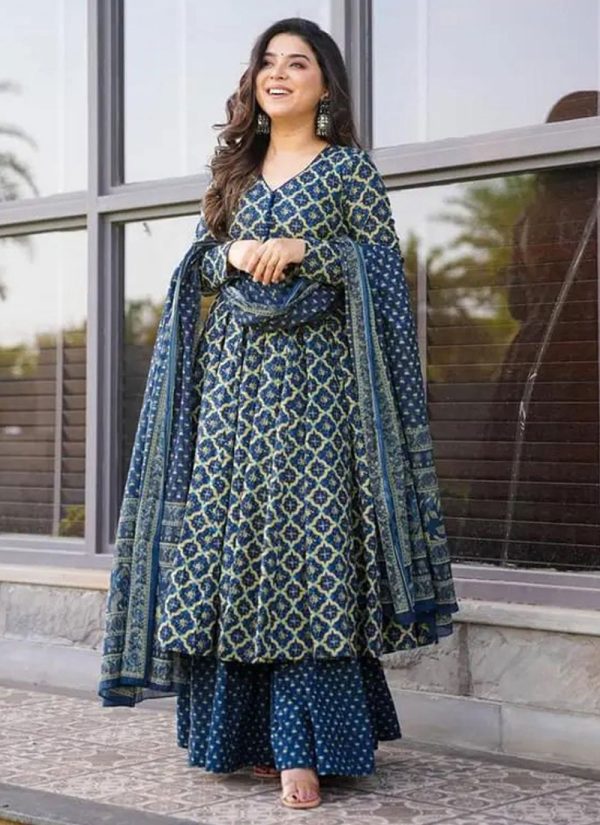 Awesome Blue Cotton Silk Salwar Suit