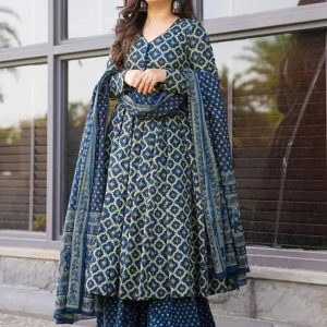 Awesome Blue Cotton Silk Salwar Suit