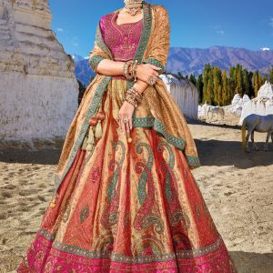 Banarasi Silk Multi Colour Embroidered Lehenga Choli