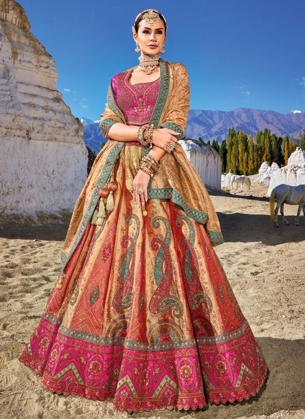 Banarasi Silk Multi Colour Embroidered Lehenga Choli