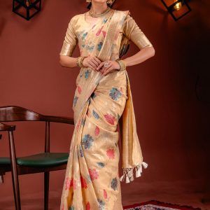 Beige Banarasi Silk Classic Sari with Zari Work for Women
