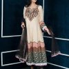 Beige Handloom Silk Embroidered, Gota and Resham Work Pant Style Suit for Ceremonial