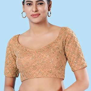 Beige Silk Embroidered Work Designer Blouse