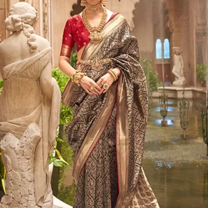 Black Banarasi Silk Contemporary Sari with