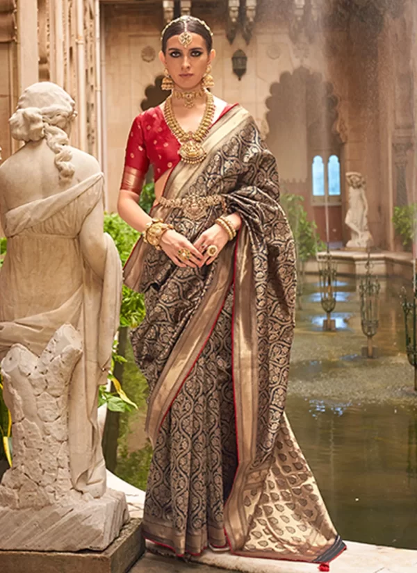 Black Banarasi Silk Contemporary Sari with