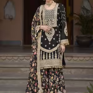 Black Chinon Embroidered Work Salwar Suit for Women
