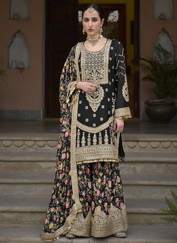 Black Chinon Embroidered Work Salwar Suit for Women