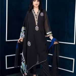 Black Georgette Digital Print Work Pant Style Suit for Ceremonial