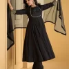 Black Pure Silk Salwar Suit with Embroidered Work for Women