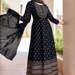 Black Rayon Foil Print Work  Designer Gown for Ceremonial