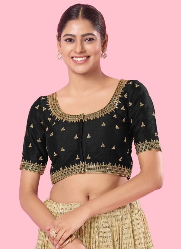 Black Silk Embroidered Work Blouse for Ceremonial