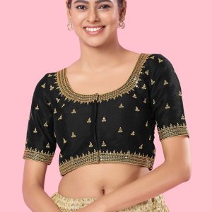 Black Silk Embroidered Work Blouse for Ceremonial