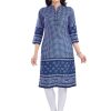 Blended Cotton Digital Print Blue Designer Kurti
