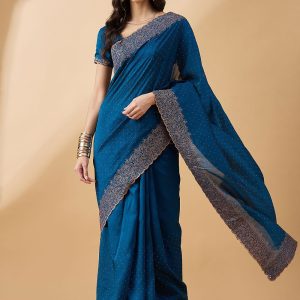 Blue Art Silk Stone Work Classic Saree for Women