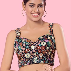 Blue Brocade Blouse with Embroidered Work