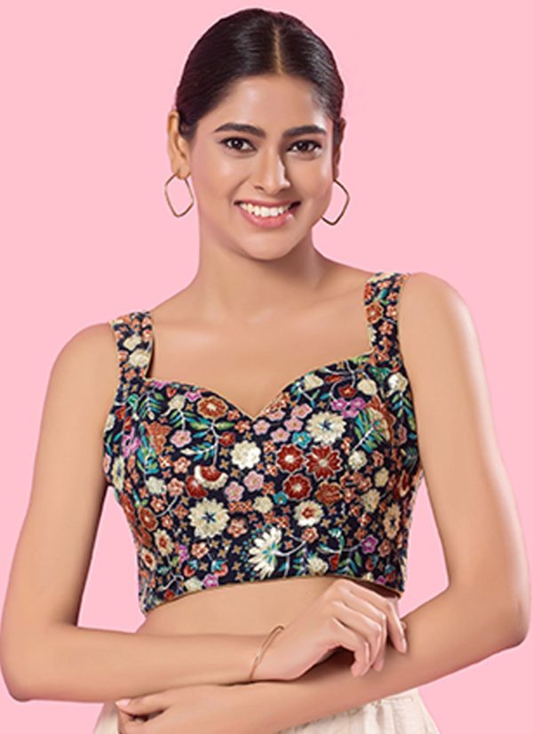 Blue Brocade Blouse with Embroidered Work