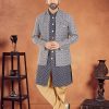 Blue Cotton Embroidered, Sequins and Thread Work Sherwani Mens Wear for Ceremonial