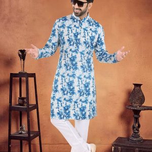 Blue Cotton Kurta Pyjama