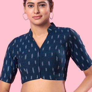 Blue Cotton Print Work Designer Blouse for Women