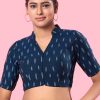 Blue Cotton Print Work Designer Blouse for Women