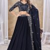 Blue Faux Georgette Lehenga Choli In Plain