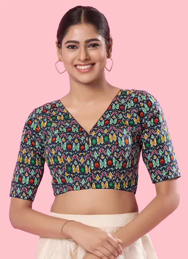 Blue Print Work Cotton Designer Blouse