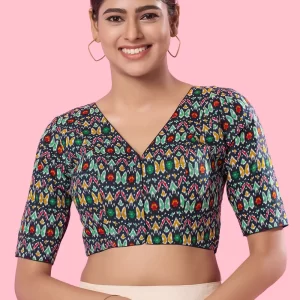 Blue Print Work Cotton Designer Blouse
