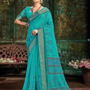 Blue Printed Festival Classic Saree