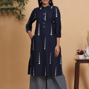 Blue Printed Party Wear Kurti