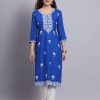 Blue Rayon Casual Kurti with Chikankari and Embroidered Work for Women