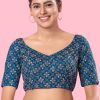 Blue Silk Blouse with Embroidered Work for Women