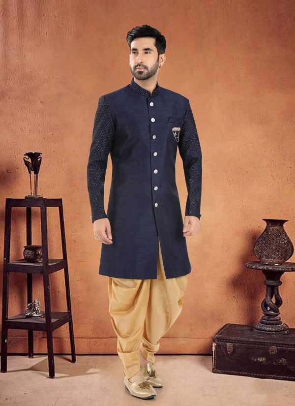 Blue Silk Sherwani Mens Wear with