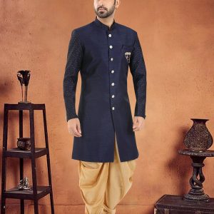 Blue Silk Sherwani Mens Wear with
