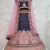 Blue Velvet Lehenga Choli with Embroidered Work for Women