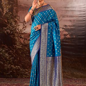 Blue Woven Work Banarasi Silk Classic Saree