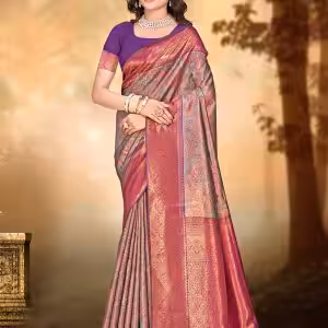 Brown and Purple Digital Print Work Silk Traditional Saree