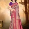 Brown and Purple Digital Print Work Silk Traditional Saree
