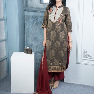 Brown Handloom Silk Gota and Hand Work Palazzo Salwar Suit for Women