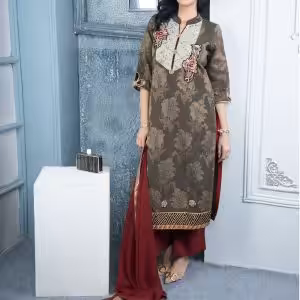 Brown Handloom Silk Gota and Hand Work Palazzo Salwar Suit for Women
