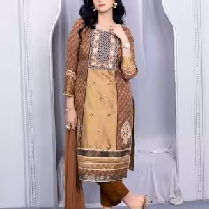 Brown Handloom Silk Pant Style Suit with Embroidered and Resham Work