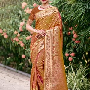 Brown Silk Casual Sari with Weaving Work for Women